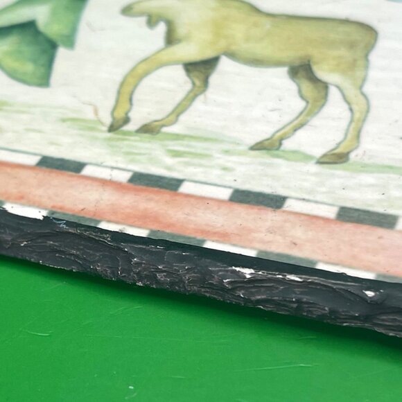 Rustic Moose Slate Wall Hanging Lodge Cabin Décor 12" Art Plaque Leather Strap - Picture 11 of 12